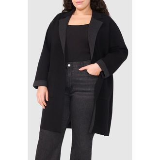 Halogen Lapel Long Cardigan in Rich Black at Nordstrom Rack, Size 2X