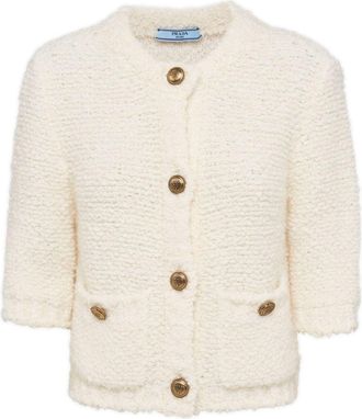 Prada cropped boucl&eacute; cardigan - women - RWS Mohair/Virgin Wool/Polyamide/Wool/Viscose/Cotton - 42 - White