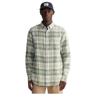 GANT Linnen Geruit Casual Overhemd - Heren - Casual Overhemden - Groen - 5XL - Linnen - Overhemden