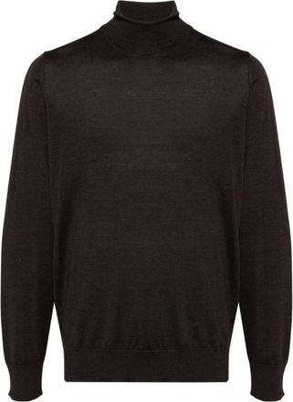 Caruso Brown Wool-Silk-Cashmere Roll-Neck Jumper
