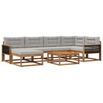 vidaXL Conjunto De Sof&aacute;s De Exterior 7 Pcs Natural Y Gris Claro Vidaxl