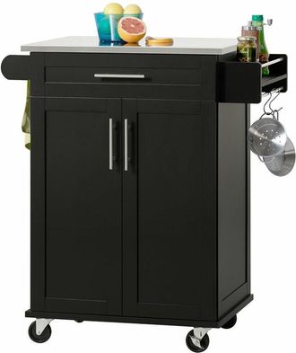 SoBuy Carrello Cucina Credenza Cucina Mobile Cucina Nero Con Route FKW110-SCH - Sobuy