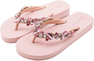 Mooilo Womens mooilo Summer Toe Separator Sandals Flip Flop with Elegant Stones (Hand Embroidered) - Ultra Soft Sole - Design, Made in Germany, rose, 8 UK