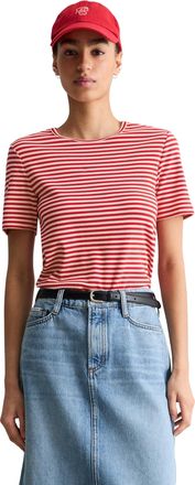 Marc O'Polo Denim T-Shirt MARC OPOLO DENIM, Damen, Gr. XL, medium rot, Rippware, Obermaterial: 96% Baumwolle, 4% Elasthan, geringelt, slim fit normal, Rundhals, Shirts 