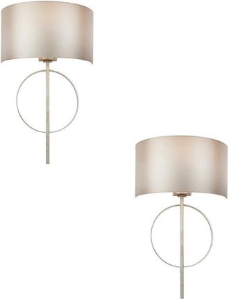 Loops 2 PACK Antique Silver Leaf Wall Light & Mink Satin Shade Dimmable Filament Lamp