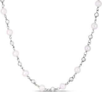 Tresorra Sterling Silver Pearl Bead Chain Necklace