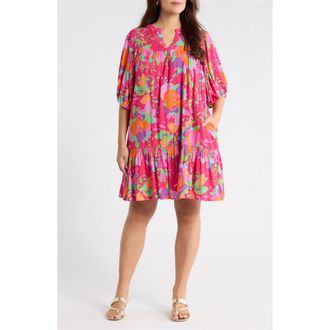 Sugarlips Himera Floral Maribor Puff Sleeve Minidress in Fuchsia Multi at Nordstrom, Size 3 X
