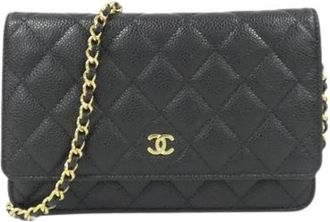 Chanel Pre-owned Timeless Classic Caviar Skin Chain Wallet - Dames - Vintage Mini Tas - Zwart - ONE Size - Leer - Vintage