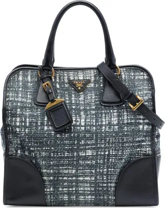Prada Pre-owned Prada Saffiano Trimmed Tweed Lux Shopping Tote Ladies VNLZVXC0JUCGHCUT
