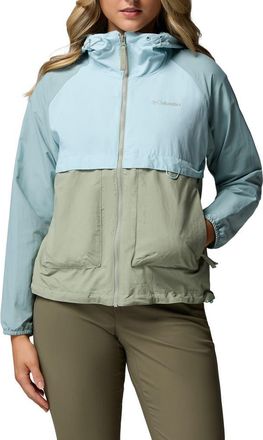 Columbia Spire Valley Water Repellent Windbreaker in Safari/Marine Light/Blue at Nordstrom, Size Xx-Large