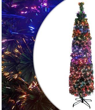 vidaXL Árbol Navidad artificial estrecho soporte fibra óptica 210 cm vidaXL