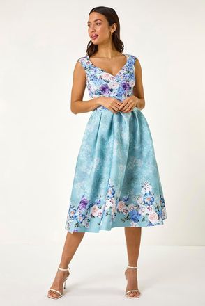 Roman Sweetheart Floral Premium Stretch Midi Dress