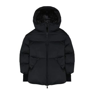 Herno Down Jackets, female, Black, Size: XS A-line Jacket Laminar Satin Pro