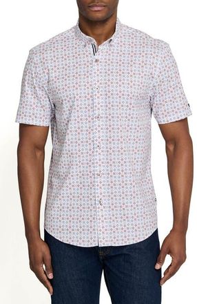 Brooklyn Brigade Park Slope Petals Short Sleeve Button Down Performance Shirt in White/green at Nordstrom, Size Xx-Large