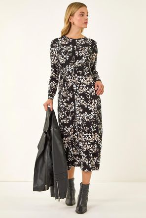 DUSK Printed Stretch Midi Dress