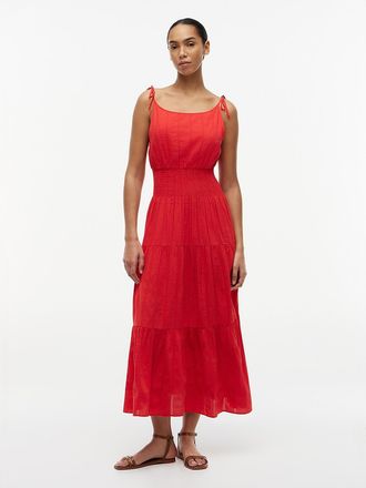 Tommy Hilfiger Womens Tiered Seersucker Midi Dress - Orange - XL