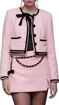 Avec Les Filles Tweed Crop Bow Trim Jacket in Candy Pink at Nordstrom, Size Medium