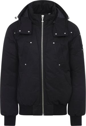 Moose Knuckles Padded Black Bomber Jacket with High Collar and Snap Fastenings