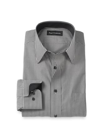 Paul Fredrick Slim Fit Non-iron Cotton Stripe Dress Shirt With Contrast Trim