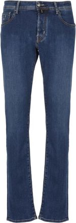 Jacob Cohen Blauwe Katoenen Jeans met Logopatch - Heren - Slim Fit Jeans - Blauw - W36 - Katoen - Jeans