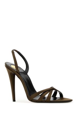 Saint Laurent Womens Satin Slingback Sandal Olive