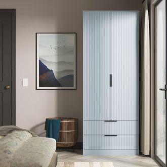 Lewis's Fluted 2 Drawer Double Wardrobe in Denim Blue - Ready Assembled - Lewiss Home | TJ Hughes