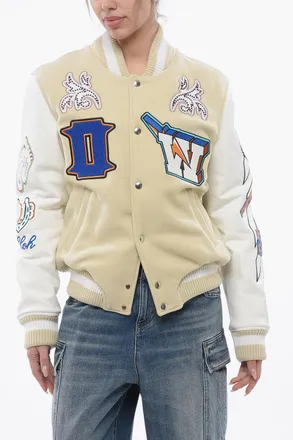 Off-white Padded Bomber THUNDERBOLT with Leather Sleeves and All-Over Patch Off-White