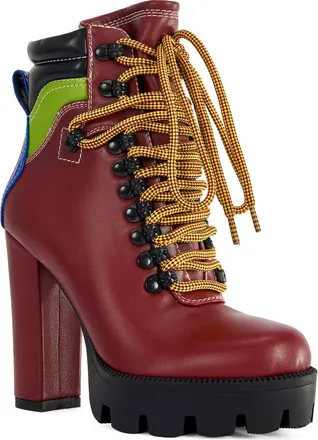 Azalea Wang Deutch Lace Up Bootie in Red Multi at Nordstrom, Size 7.5