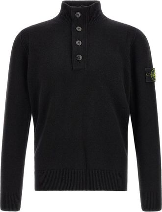 Stone Island Black Solid Mock Collar Sweater