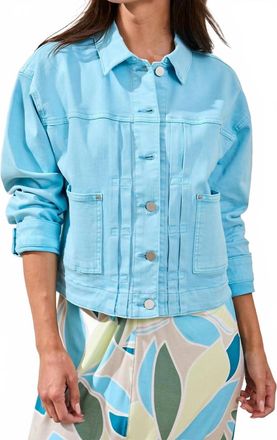 Tribal Womens Long Sleeves Collared Jacket In Aqua Sky