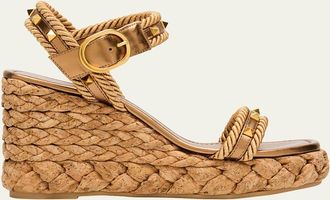 Valentino Garavani Rockstud Metallic Wedge Espadrille Sandals
