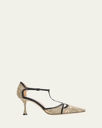 Manolo Blahnik 70mm Gish Snake-Embossed Leather Pumps