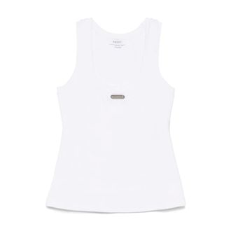 Alexander McQueen Alexander McQueen, Sleeveless Tops, female, White, Size: XS White Ribbed Tank Top with Logo Plate