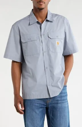 Carhartt Work in Progress Craft Short Sleeve Poplin Button-Up Work Shirt in Mirror at Nordstrom, Size Xx-Large