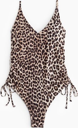 H&M Badeanzug mit wattierten Cups und Kordelzugdetails - Hellbeige/Leopardenprint