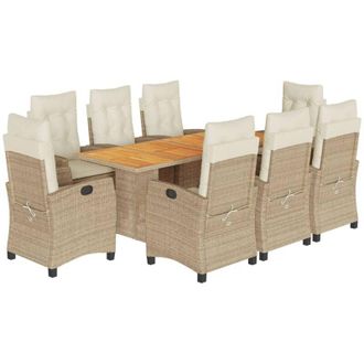 vidaXL Set Comedor De Jard&iacute;n 9 Pzas Con Cojines Rat&aacute;n Sint&eacute;tico Beige