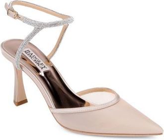 Badgley Mischka Kamilah III Ankle Strap Pump in Beige Satin at Nordstrom, Size 9.5