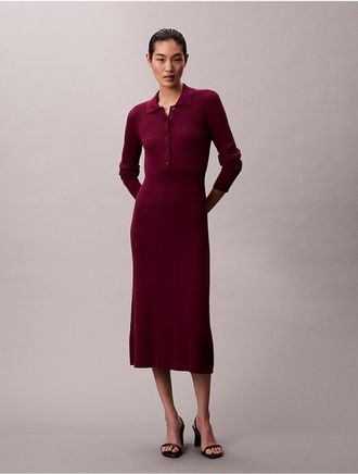 Calvin Klein Jeans Calvin Klein Womens Smooth Cotton Rib Midi Dress - Red - XS