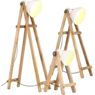 vidaXL L&aacute;mpara De Pie 3 Piezas Madera Maciza De Mango Blanco E27 Vidaxl