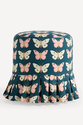 Anthropologie Layla Printed Ruffle Ottoman Slipcover