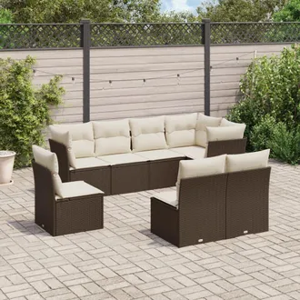 vidaXL Set Sof&aacute;s De Jard&iacute;n 8 Piezas Y Cojines Rat&aacute;n Sint&eacute;tico Marr&oacute;n Vidaxl
