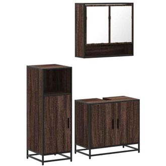 vidaXL Set De Muebles Ba&ntilde;o 3 Pzas Madera Contrachapada Roble Marr&oacute;n Vidaxl