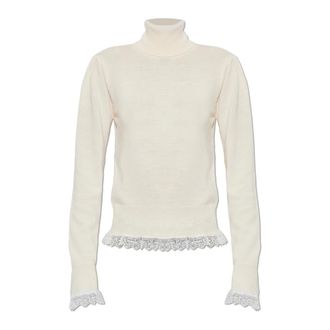 Ganni Truien & Vesten, Dames, Beige, M, Wol, Turtleneck in Lace Merino
