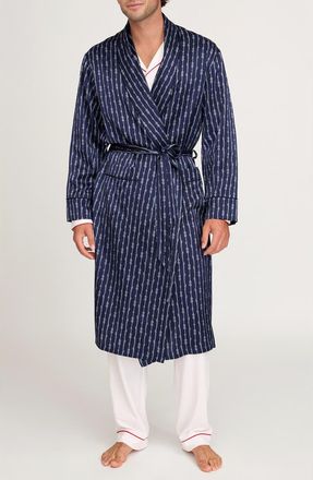 Petite Plume Nautical Stripe Mulberry Silk Robe in Navy at Nordstrom, Size Large/x-Large