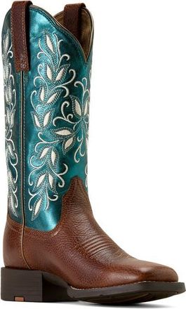 Ariat Round Up Holly Western Boot in Beasty Brown/Metallic Sea at Nordstrom, Size 7.5