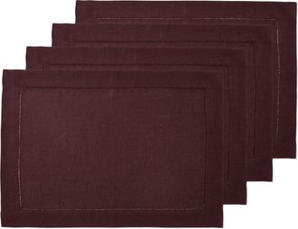 Solino Home Linen Placemats Set of 4, 14 x 19 Inch for Dining Table, Holiday and Everyday Table Decor - Classic Hemstitch in Burgundy at Nordstrom