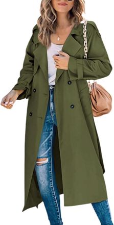 Generic Womens Retro Fashion Classic Lapel Double-breasted Trench Coat Elegant Business Casual Medium-length Spring and Autumn Versatile Coat (Army Green,XXL)