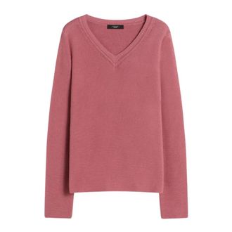Max Mara Links Knit Sweater - Dames - V-hals truien - Roze - XL - Katoen - Truien & Vesten