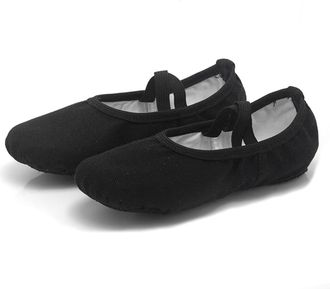 Generic Girls Canvas Ballet Shoes Canvas Ballet Slipper Gymnastic Dance Flat Cotton Ballerina Shoes with Crossing Elastic Straps for Toddlers Kids Black