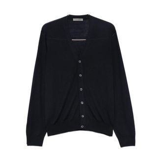 Corneliani V-hals vest met knoopsluiting - Heren - Truien - Blauw - Maat: XL Zijde